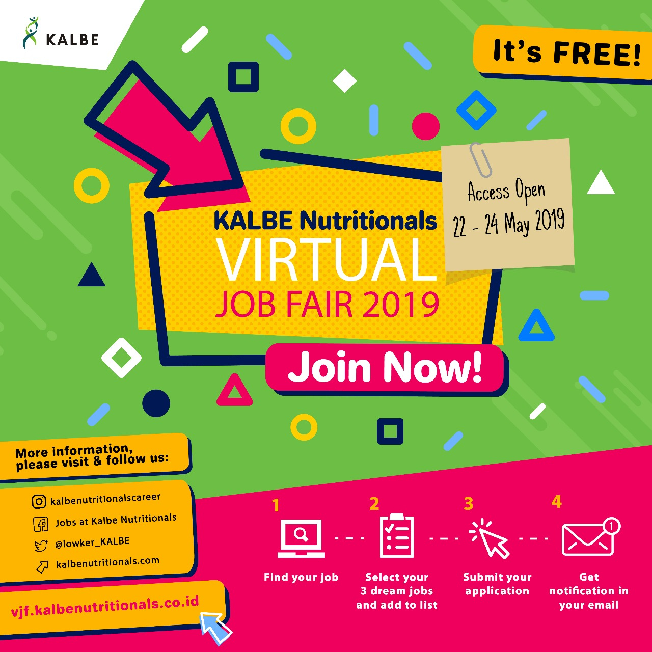 Kalbe Nutritionals Virtual Job Fair (Online Job Fair) tanggal 22-24 Mei 2019